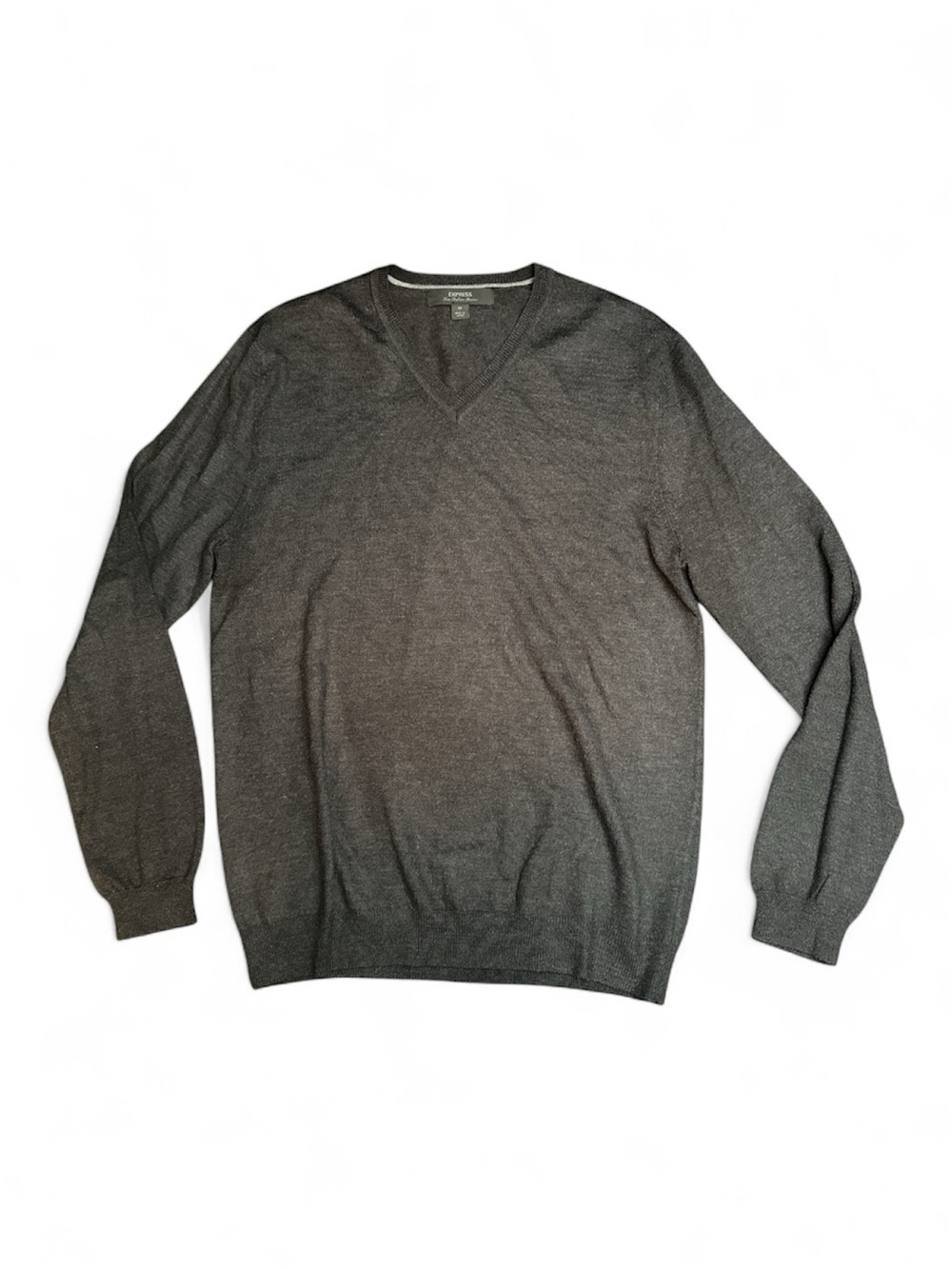 100% Merino Wool Express V-Neck Sweater - Dark Gray